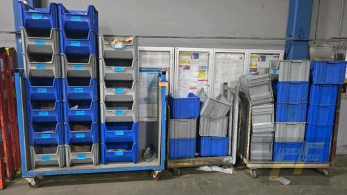 3 Metal Carts w/ Plastic Bins