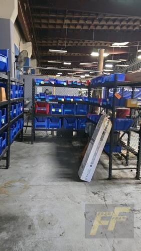 LOT OF 6 Storage Racks W/ Plastic Bins