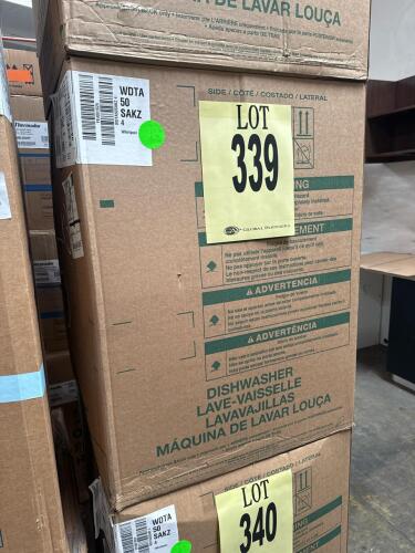 Whirlpool WDTA50SAKZ4 Dishwasher, Stainless Steel finish, 47 dBA, 24" width, top control panel, 13 place settings, 5 wash cycles, Energy Star rated, adjustable upper rack, 120V, 15 Amps, assembled in USA, serial number FE4001625.