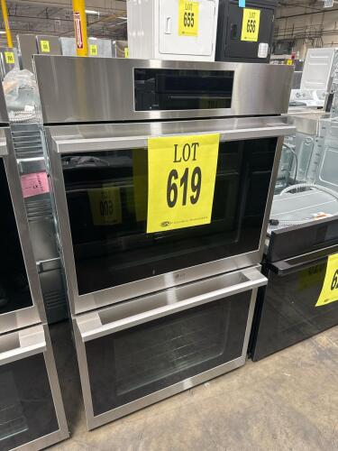 LG WDES9428F/00 9.4 cu ft electric double wall oven, stainless steel, features SmartThinQ WiFi, True Convection, Air Fry, Self-Clean, 120/240V 10.2kW, built-in, manufactured December 2021, serial number: 112KMGJ0N263.