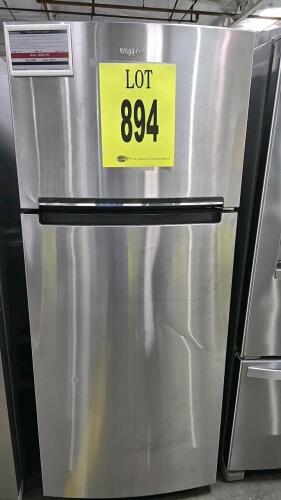 Whirlpool WRT518SZFM00 Top-Freezer Refrigerator, 18 cu. ft. capacity, featuring electronic temperature control, freezer temperature control, frameless glass shelves, LED interior lighting, EZ Connect Ice Maker compatibility, manual humidity controlled cri