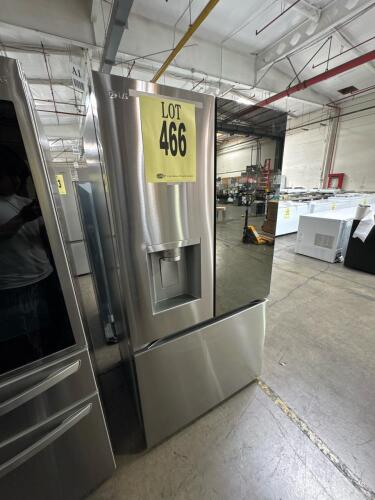 LG LRYKC2606S/00 26 cu. ft. Counter Depth French Door Refrigerator features InstaView panel, Door-in-Door, Slim SpacePlus ice system, water and ice dispenser, mirrored stainless steel finish, LED interior lighting, 115V/60Hz operation, R600a refrigerant, 