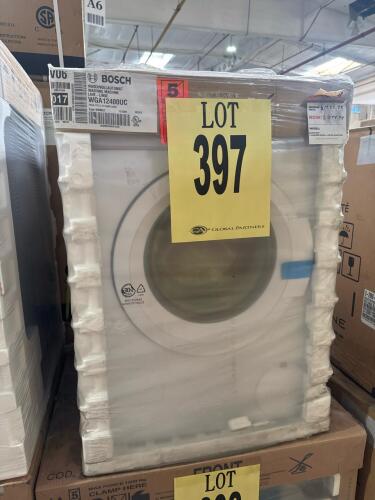 Bosch WGA12400UC 2.2 cu ft front load washing machine, 1400 RPM, ENERGY STAR certified, 23.5&rdquo; x 33.25&rdquo; x 25&rdquo;, 157 lbs, 14 wash cycles, Delay Start, SpeedPerfect&trade; feature, AquaShield&reg;, UL listed, white finish, power: 120V/60Hz/10A, noise level: 72 dB, manu