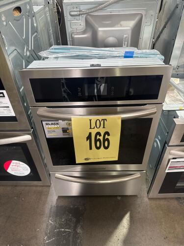 Frigidaire Gallery 24" Gas Wall Oven featuring Air Fry, Convection, and Steam Bake, model GCWG2438AF. Key details: single oven, stainless steel finish, touch controls, 2.8 cu. ft. capacity, self-cleaning, digital control panel, 120V/15A, includes oven rac