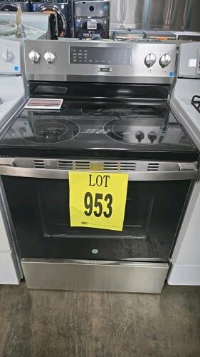 GE&reg; 30" Free-Standing Electric Convection Range featuring No Preheat Air Fry, Model #: GRF600AV1SS, Serial #: GZ051386Q, RETAIL: $1149