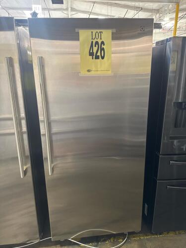 Electrolux EI33AR80WS2 19 Cu. Ft. Single-Door Refrigerator featuring internal filtered water dispenser, digital temperature controls, glass shelves, two 'TasteLock' crisper drawers, multiple clear door bins including adjustable gallon bins, LED interior l