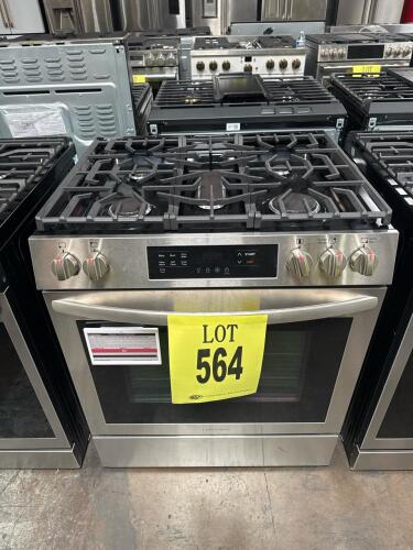 Frigidaire FCFG3083ASA 30" Gas Range featuring 5 sealed burners, 5.1 cu. ft. oven capacity, convection bake, self-clean oven, continuous grates, storage drawer, stainless steel finish, 120V 60Hz 12 AMP electrical requirements, CSA Listed, Serial Number: V