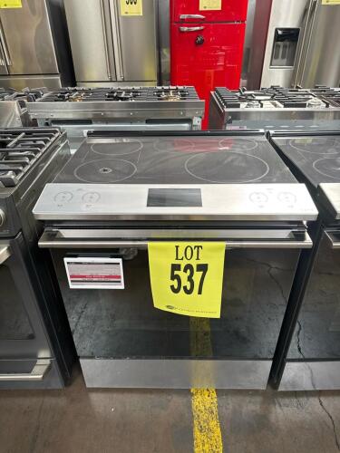 Caf&eacute; CHS90XM2N4S5 30" Slide-In Induction Range featuring a 5.3 cu. ft. Convection Oven, Platinum Glass finish, in-oven camera, sous-vide probe, precision sensor, Wi-Fi Connect, Smart Controls, Gourmet Guided Cooking, True European Convection with Precise 