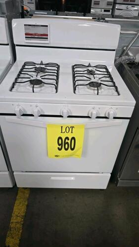 Conservator VRGW3150RW0 30" Gas Range featuring 4 burners (3 x 9,500 BTU, 1 x 5,000 BTU), 5.0 cu. ft. standard clean oven, porcelain upswept cooktop,, made in Mexico. Serial Number: VEE1179009, RETAIL: $699