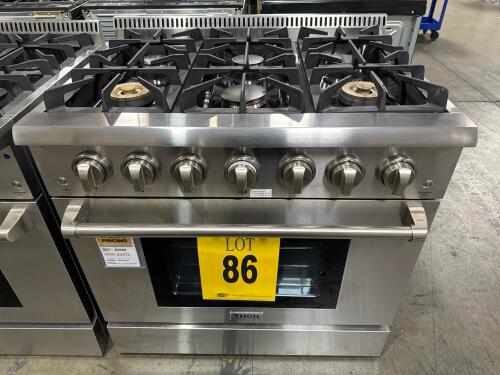 THOR HRG3618U 36in FREESTANDING GAS RANGE PRO STYLE SS, S/N-HRG3618U2312505 RETAIL $5699