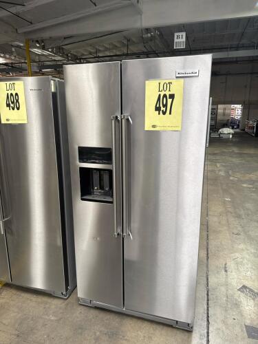 KitchenAid KRSC703HPS04 22.6 cu. ft. side-by-side refrigerator featuring exterior ice and water dispenser, stainless steel with PrintShield&trade; finish, dual evaporator cooling system, adjustable spill-proof glass shelves, FreshFlow&trade; air filter, and small den