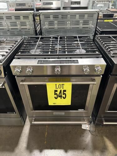 KitchenAid KSGG700ESS 30-Inch 5-Burner Gas Slide-In Convection Range featuring Even-Heat&trade; True Convection, EasyConvect&trade; Conversion, AquaLift&reg; Self-Cleaning, Storage Drawer, Glass Touch Controls, Continuous Interlocking Grates, and Steam Rack. Serial Numbe