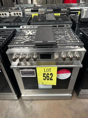 Frigidaire PCFG3080AFD 30" Gas Range featuring Air Fry, 5 powerful burners (18,000 BTU max), True Convection oven, self-cleaning with steam, stainless steel finish, reversible griddle, 5.6 cu. ft. capacity, slide-in installation, 120V, CSA certified, Seri