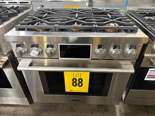 SIGNATURE SKSGR360S 36in FREESTANDING GAS PRO SMART RANGE 6 BURNERS SS, S/N-201KMMC0K819 RETAIL $7899