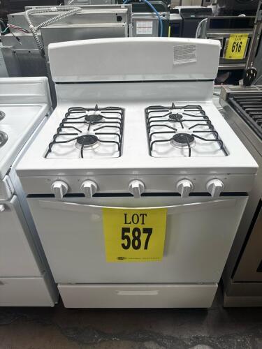 Conservator VRGW3150RW0 30" Free-Standing Gas Range featuring a 5.0 cu. ft. oven capacity, 4 burners (3 x 9,500 BTU, 1 x 5,000 BTU), porcelain upswept cooktop, porcelain-coated steel grates, standard clean oven, two adjustable oven racks, removable full-w