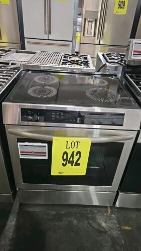 Frigidaire FCFI3083ASA 30" Electric Induction Range, 5.4 cu ft oven, stainless steel finish, 4 induction elements plus warming zone, convection oven, self-cleaning, touch and knob controls, power requirements: 240V/40A, serial number: VF40711984