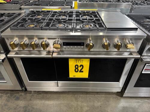 MONOGRAM ZGP486NDTSS STATEMENT FREESTANDING GAS 48in 6 BURNERS DUAL OVEN, RANGE SS, S/N-SVVS903037P RETAIL $11,600