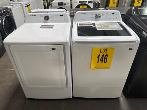 Samsung WA45T3200AW 4.5 cu.ft Top Load Washer & DVG45T3200W 7.2 cu.ft Gas Dryer Set, washer serial 0HPM5DDY216066Z and dryer serial 0B675BY4003865V, includes Vibration Reduction Technology+, Self Clean, 8 wash cycles, gas dryer with 8 preset cycles, rever