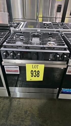 Samsung NSG6DG8500SRAA Slide-In Gas Range featuring a 6.0 cu ft oven, 5 burners, Air Fry, Air Sous Vide, True Convection, Wi-Fi Connectivity, 2.25" LCD Display, Precision Knobs, Stainless Steel finish, 120V/60Hz electrical requirements, manufactured in Th