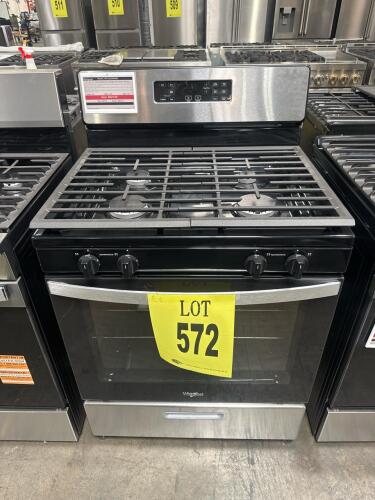 Whirlpool WFG320M0MS0 Freestanding Gas Range with Broiler Drawer, 5.1 cu. ft. oven capacity, 4 burners including two SpeedHeat&trade; Burners, Frozen Bake&trade; Technology, dishwasher-safe cast-iron grates, edge-to-edge cooktop, control lock mode, hidden bake elemen