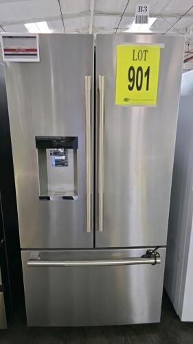 JennAir JFFCC72EHL03 French Door Refrigerator, featuring 23.8 cu. ft. total capacity, 17.5 cu. ft. refrigerator capacity, 6.3 cu. ft. freezer capacity, dimensions of 71.9375 in x 35.75 in x 29.3125 in, weight of 365 lbs, energy efficiency at 739 kWh/year,