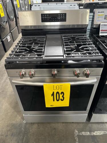 FRIGIDAIRE GALLERY GCRG3060BF 30 in REAR CONTROL GAS RANGE 5 BURNERS SS, S/N-VF40687114 RETAIL $1199