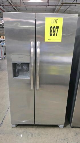 Frigidaire Side-by-Side Refrigerator FRSS2623ASA, 25.6 cu ft capacity, stainless steel finish, 70 1/8 in height, 35 7/8 in width, 32 1/2 in depth, 115V/3.30A power, automatic defrost, R600a refrigerant, cyclopentane blowing agent, ENERGY STAR certified, S