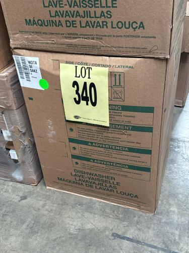 Whirlpool WDTA50SAKZ4 Dishwasher, stainless finish, 15 place settings, 47 dBA operation, top control, built-in type, third rack, adjustable upper rack, sensor cycle, heated dry, stainless tub, 120V power, serial number FE4001624.