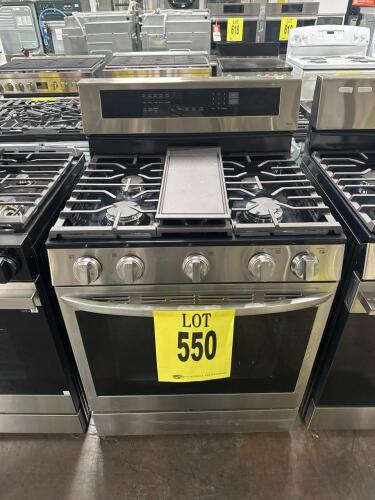 LG LRGL5825F Freestanding Gas Range featuring 5.8 cu. ft. oven capacity, True Convection, Air Fry capability, UltraHeat&trade; 20,000 BTU burner, EasyClean&reg; and Self Clean options, ThinQ&reg; Technology with Wi-Fi connectivity, SmartDiagnosis&trade;, compatible with Amaz