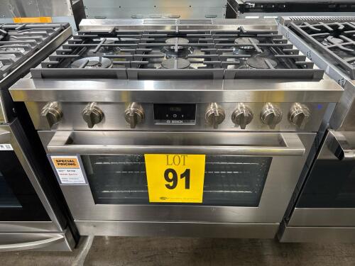 BOSCH HGS8655UC 36in FREESTANDING GAS RANGE 6 BURNERS SS, S/N-000650 RETAIL $5199