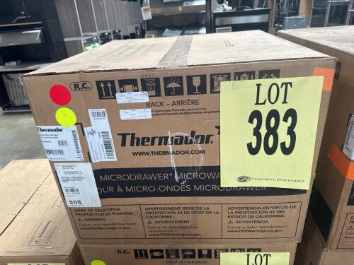 Thermador MD24BS/02 24" Built-in Microwave Drawer, stainless steel finish, 1.2 cu. ft. capacity, 950 watts, touch controls, sensor cooking, child lock, 120V, external dimensions 23-7/8" x 23-3/8" x 16 5/16", weight 81 lbs, auction lot #383. Serial number: