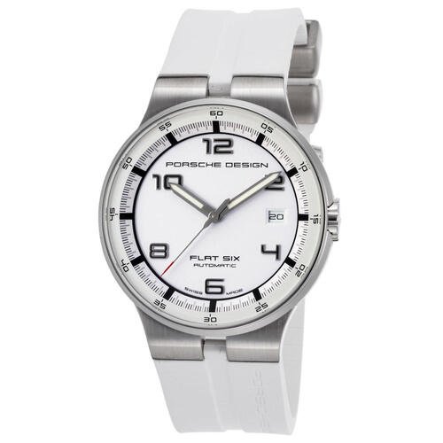 PORSCHE DESIGN, WOMEN'S FLAT SIX AUTO WHITE RUBBER AND DIAL WATCH, PORSCHED-6351-41-64-1256 (IN ORIGINAL BOX) - MSRP: $4200 US