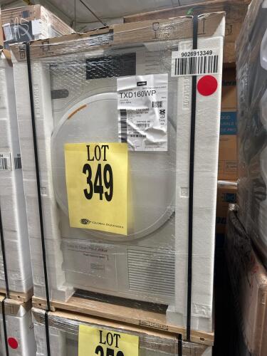 Miele TXD160WP Heat Pump Dryer featuring 4.02 cu. ft. capacity, DirectSensor controls, Honeycomb drum, FragranceDos system, Miele@home connectivity, EcoDry technology. Serial Number: 202630886