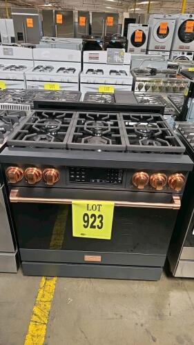 THOR Kitchen 36" Professional Gas Range with 6 high-performance burners and convection oven in black/bronze, tilt panel touch controls,Serial RSG36BV02481187, MODEL: RSG36B, RETAIL: $5799