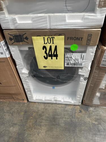 Electrolux ELFE4222AW00 4.0 cu. ft. Front Load Electric Dryer, 240V, Stainless Drum, moisture sensor, reversible door, 12 cycles, stackable/freestanding, digital controls, white finish, serial number 916098697.