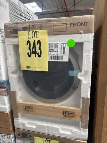 Electrolux ELFW4222AW 2.4 cu. ft. front load washer, stackable, white finish, ENERGY STAR certified, stainless steel drum, 1,400 RPM spin, 12 wash cycles, digital controls, delay start, child lock, steam clean feature, 120V power, dimensions: 23.63"W x 25