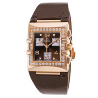 OMEGA, WOMEN'S CONSTELLATION QUADRA DIA BROWN SATIN 18K ROSE GOLD WATCH, OMEGA-11357287063001-PO, STRAP IS PEALING "PRE-OWNED" (IN GENERIC BOX, NO MANUAL) - MSRP: $15500 US