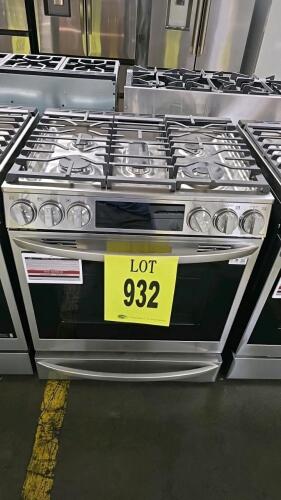 LG LSGL6337F/00 6.3 cu.ft. Smart Wi-Fi Gas Slide-In Range featuring Air Fry, ProBake Convection, InstaView window, 5 burners (22,000 BTU max), 2 racks, air fry tray, ThinQ app connectivity, 120V power, stainless steel finish, approx. 170 lbs, manufactured