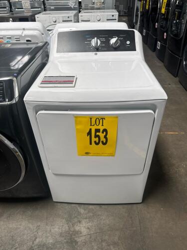 GE GTX52EASPWB 6.2 cu ft Electric Dryer, features long venting up to 120 ft, aluminized alloy drum, mechanical rotary controls, 4 drying cycles, voltage: 120/240V (5600W) or 120/208V (4400W), dimensions: 44 in x 27 in x 27 in (111.8 cm x 68.6 cm x 68.6 cm