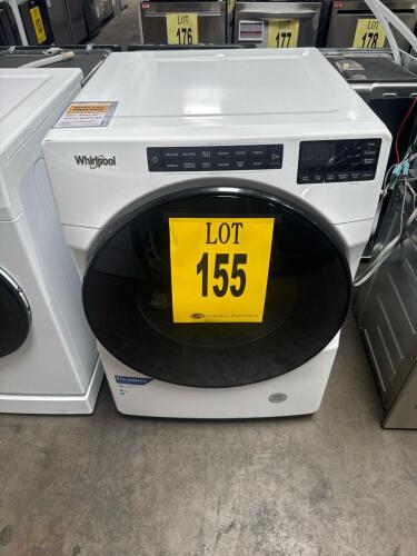 Whirlpool WGD5605MW0 Front-Load Gas Dryer, 7.4 cu. ft. capacity, featuring Wrinkle Shield&trade; Option, Sanitize Cycle, Advanced Moisture Sensing, EcoBoost&trade; Option, Quad Baffles, intuitive controls with digital display, 36 dry cycles, stackable design, four-wa