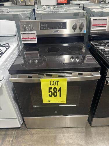 GE GRF600AV1SS Electric Range, 30&rdquo; Stainless Steel, 5.0 cu ft oven, 4 burners, 13.2 KW power, 120/240V or 208Y/120V, UL Listed, assembled in the USA, backguard controls, serial GZ051392Q, RETAIL: $1149