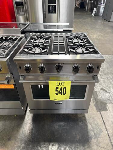 Viking 5 Series VGIC53024BSS01 30" commercial-style gas range oven with 4 burners, stainless steel finish, natural gas or propane compatible, manual knob controls, 30,000 BTU bake, 15,000 BTU broil, 4.0 cu ft oven capacity, electric ignition, ETL certifie
