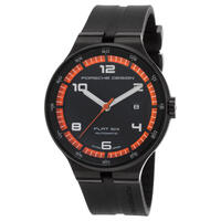 PORSCHE DESIGN, MEN'S FLAT 6 AUTOMATIC BLACK RUBBER DIAL AND IP SS ORANGE ACCENTS WATCH, PORSCHED-6350-43-44-1254 (IN ORIGINAL BOX) - MSRP: $4000 US