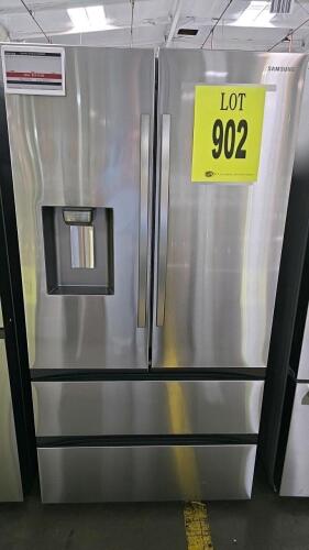 Samsung RF26CG7400SR 25 cu. ft. 4-Door French Door Refrigerator with Dual Ice Maker, featuring Wi-Fi connectivity, Power Cool &amp; Power Freeze functions, Door Alarm, Water Filter Indicator, Metal Cooling, and Sabbath Mode. Serial Number: 0BVY4BCX200194H
