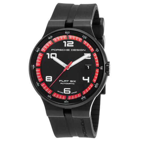 PORSCHE DESIGN, MEN'S FLAT 6 AUTO BLACK RUBBER DIAL AND IP SS RED ACCENTS WATCH, PORSCHED-6351-43-44-1254 (IN ORIGINAL BOX) - MSRP: $4100 US