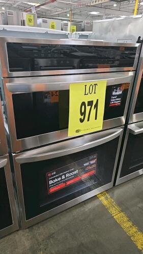 LG WCEP6423F Electric Wall Oven with Built-In Microwave offers 4.7 cu.ft. oven capacity and 1.7 cu.ft. microwave, stainless steel finish, convection, WiFi, self-clean, air fry, built-in installation, manufactured December 2024, serial 412KMYH0J338. RETAIL