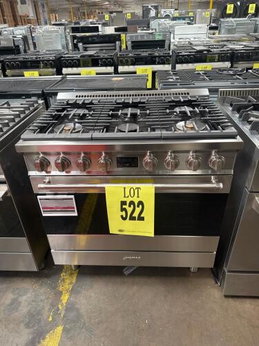 Smeg SPR36UGGX 36" freestanding gas range features 6 burners, convection gas oven, black enameled cooktop, stainless steel finish, 4.4 cu. ft. oven capacity, 245 lbs (111 kg) weight, 120V/1.2A/60Hz power, professional knobs, multilevel cavity, made in Ita