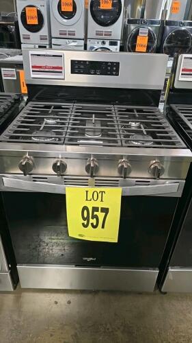 Whirlpool WFGS5030RS0 Gas Range featuring 5 burners, 5.0 cu ft oven capacity, Air Cooking Technology, No Preheat Air Fry, Air Baking, Griddle Zone, SpeedHeat&trade; Burner, Self Clean, Edge-to-Edge Grates, No Preheat Mode, Cooktop Flexibility, Sabbath Mode, Fin