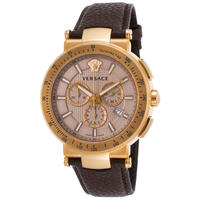 VERSACE, MEN'S MYSTIQUE CHRONOGRAPH BROWN GENUINE LEATHER BEIGE DIAL WATCH, VERSACE-VFG110015 (IN ORIGINAL BOX) - MSRP: $1995 US