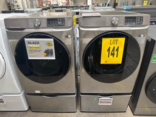 SAMSUNG WASHER AND DRYER W/ PEDESTAL, WF45B6300AP S/N-01HE57AY200129T / DVG45B6300P S/N-0BEB5BBY102337Z